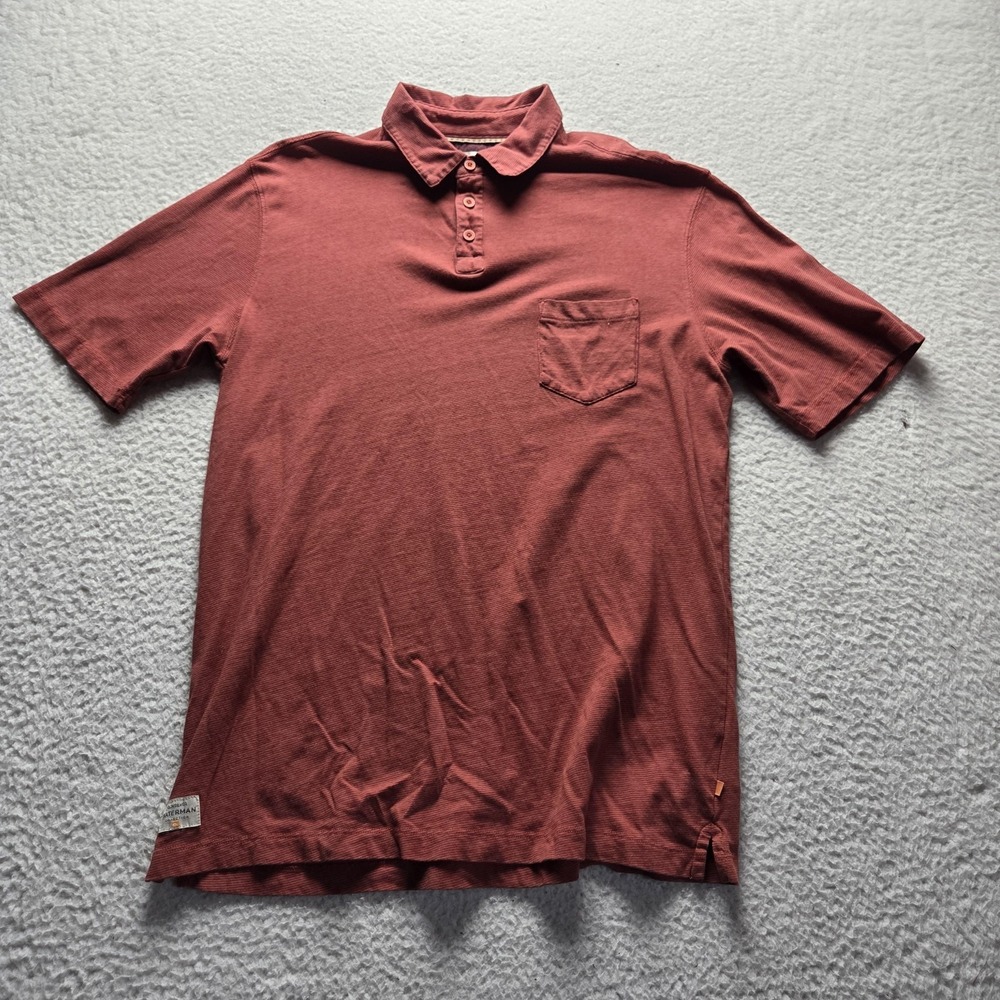 Quiksilver Waterman Polo Shirt Mens L Red Stripe Jersey Knit Pocket Casual Top